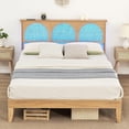 thumbnail image 1 of Ourlova Rattan Queen Bed Frame with Headboard Natural Bed Frames with LED Lights and Storage Headboard Solid Wood Legs Noise Free No Box Spring Needed Easy Assembly, 1 of 8