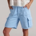 thumbnail image 1 of LVHAOGJOB Womens Elastic Waisted Jeans Stretch Short Jeans Straight Leg Solid with Pockets Mid Rise Shorts for Women Summer, 1 of 9