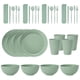 thumbnail image 1 of Namzi -a - Vajilla de paja de trigo (32 piezas, platos y cuencos, cubiertos, aptos para microondas, irrompibles, para fiestas, picnics, residencias universitarias y acampadas, color verde claro), 1 of 4