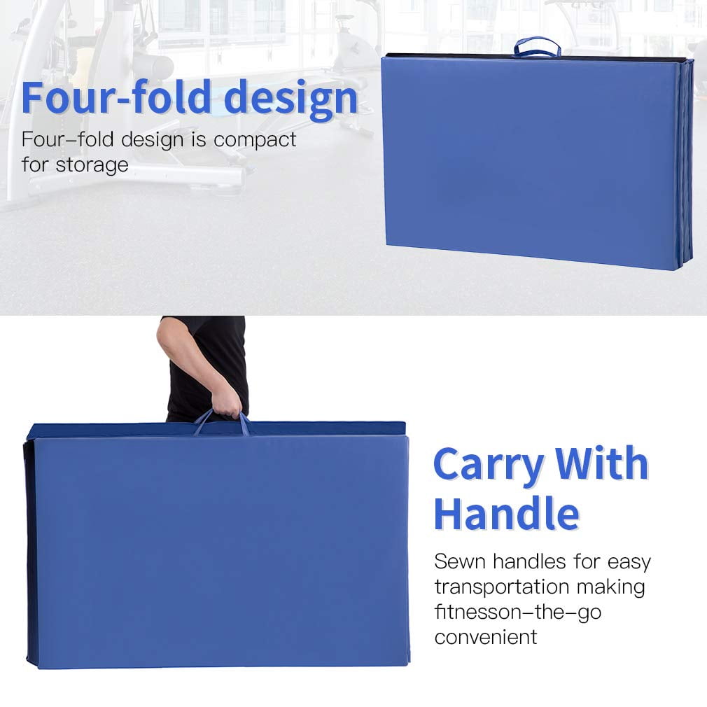 PayLessHere Foldable Gymnastics Mat 4'x10' PU Leather Tumbling Yoga Mat for Home Outdoor，Blue