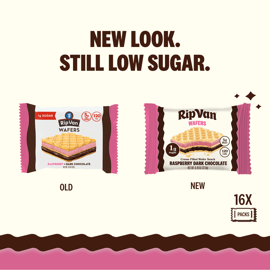 Rip Van Raspberry & Dark Chocolate Wafer Cookies, Keto, Vegan, Low Sugar Snacks, 16 Count