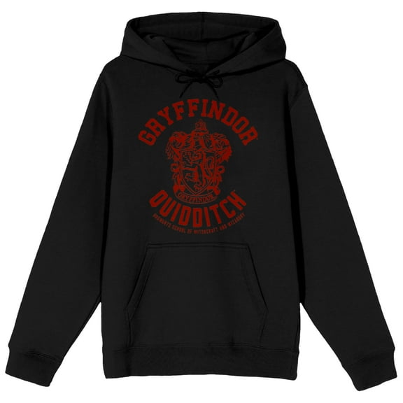 Harry Potter Gryffindor Quidditch Crest Long Sleeve Black Adult Hooded Sweatshirt-Medium