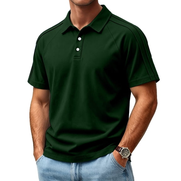 Uwinwear Men's Polo Shirts Solid color Button-Down Short Sleeve Quick Dry Moisture Wicking Performance Collared Golf Shirt Breathable Casual Wear,Dark Green,XL