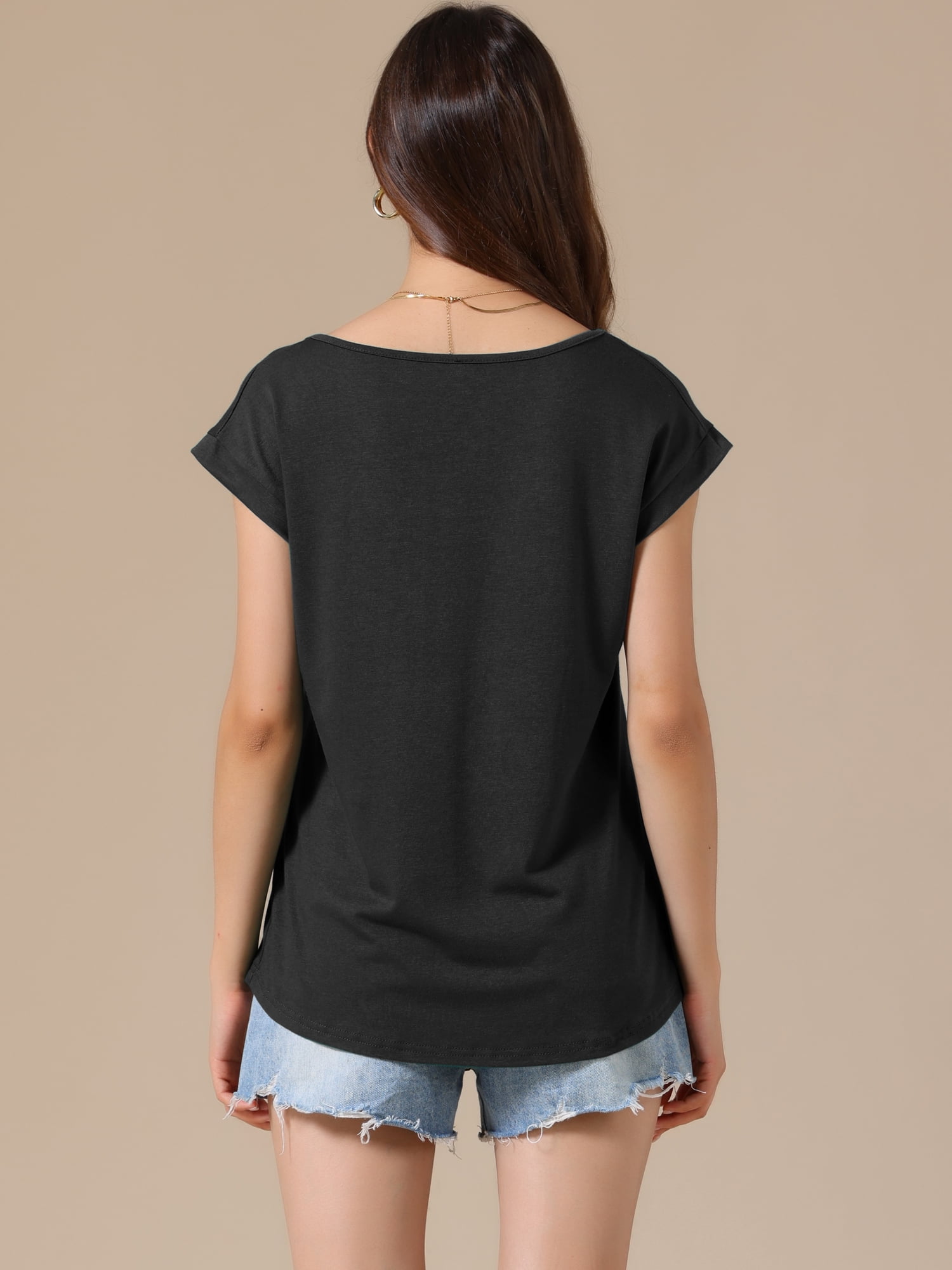 DARING DIVA Women's Cap Sleeve Pleated Round Neck Flowy Casual Blouses S Black