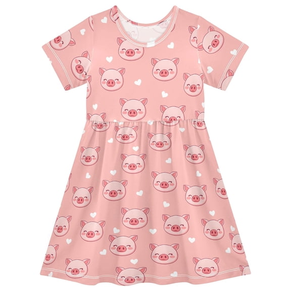joogoo Cute Pigs Girls' Short Sleeve Dress Kids Dresses 5-6T