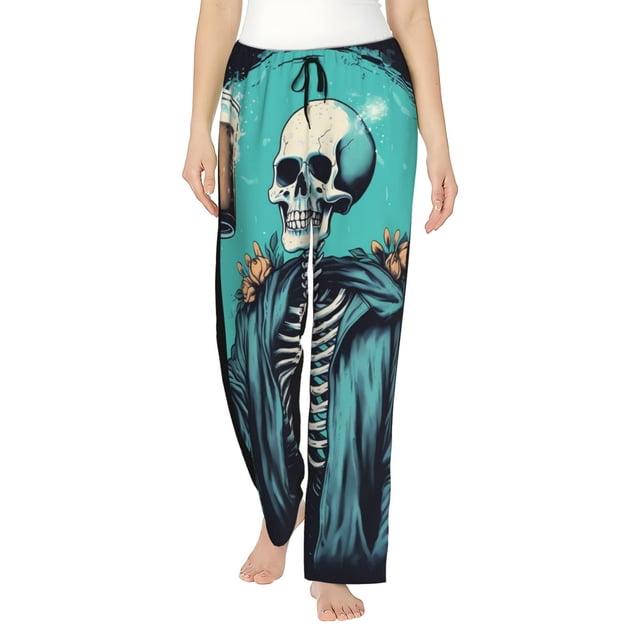 Balery Vintage Skull Beer Pantalones de pijama para mujer, pijamas ultraligeros, pantalones de estar por casa-Medium