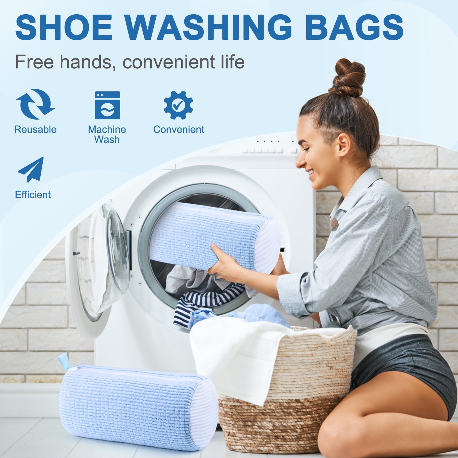 Avoalre Shoe Washing Bag for Washing Machine, Shoe Laundry Bags with Invisible Side Zipper, 360°All Around Cleaning, Upgraded Size for All Shoe Types & Sizes Blue