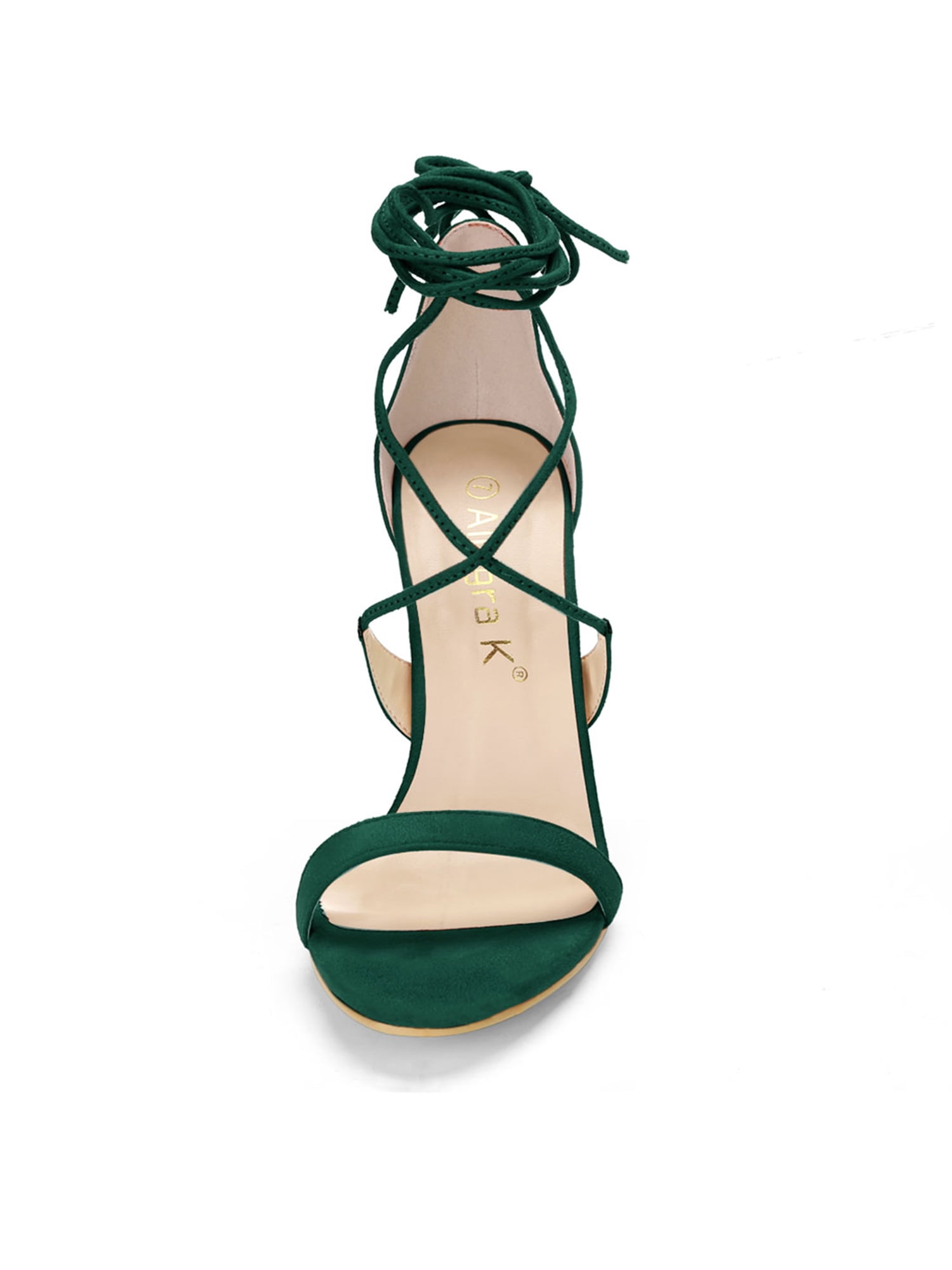 DARING DIVA Women Open Toe Stiletto High Heel Lace-Up Black Sandals 5 Green