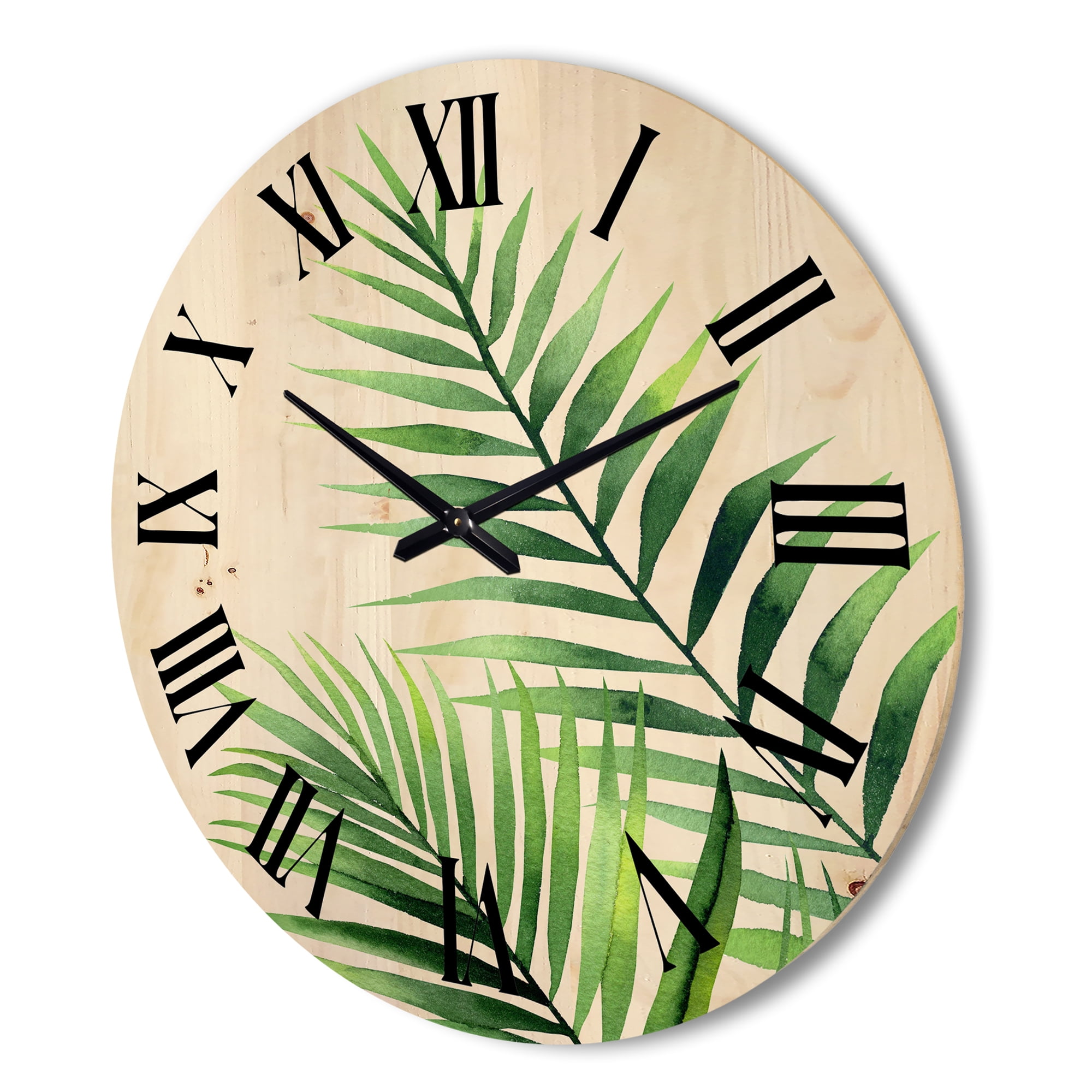 Designart 'Fern Plant Leaves Detail III' Farmhouse Wood Wall Clock