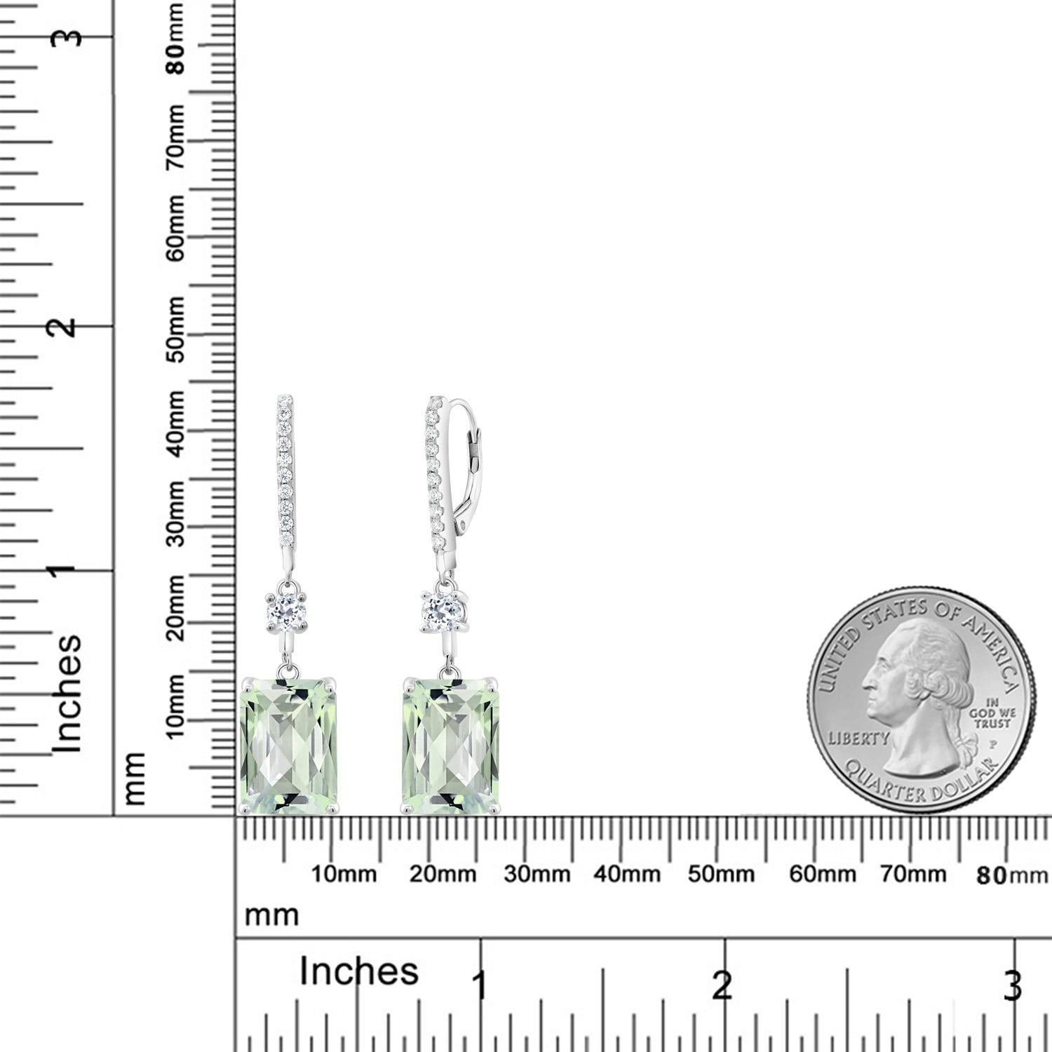 Gem Stone King 14.16 Cttw Octagon Checkerboard Green Prasiolite and White Topaz Dangle Earrings for Women | 925 Sterling Silver | Fine Jewelry Gifts for Women Mom Wife Her