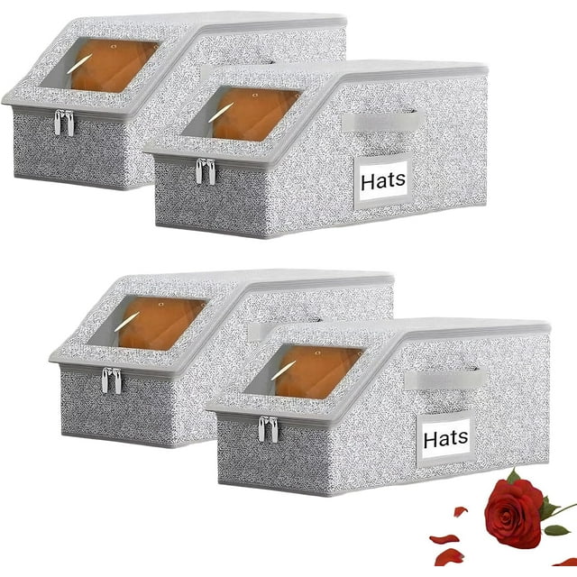 2026 New Stackable Hat Storage For Baseball Caps, Hat Storage Box With Clear Window Lid, Flip-Top Access, Holds Up To 24 Caps Hats Organizer For Closet (4PC)