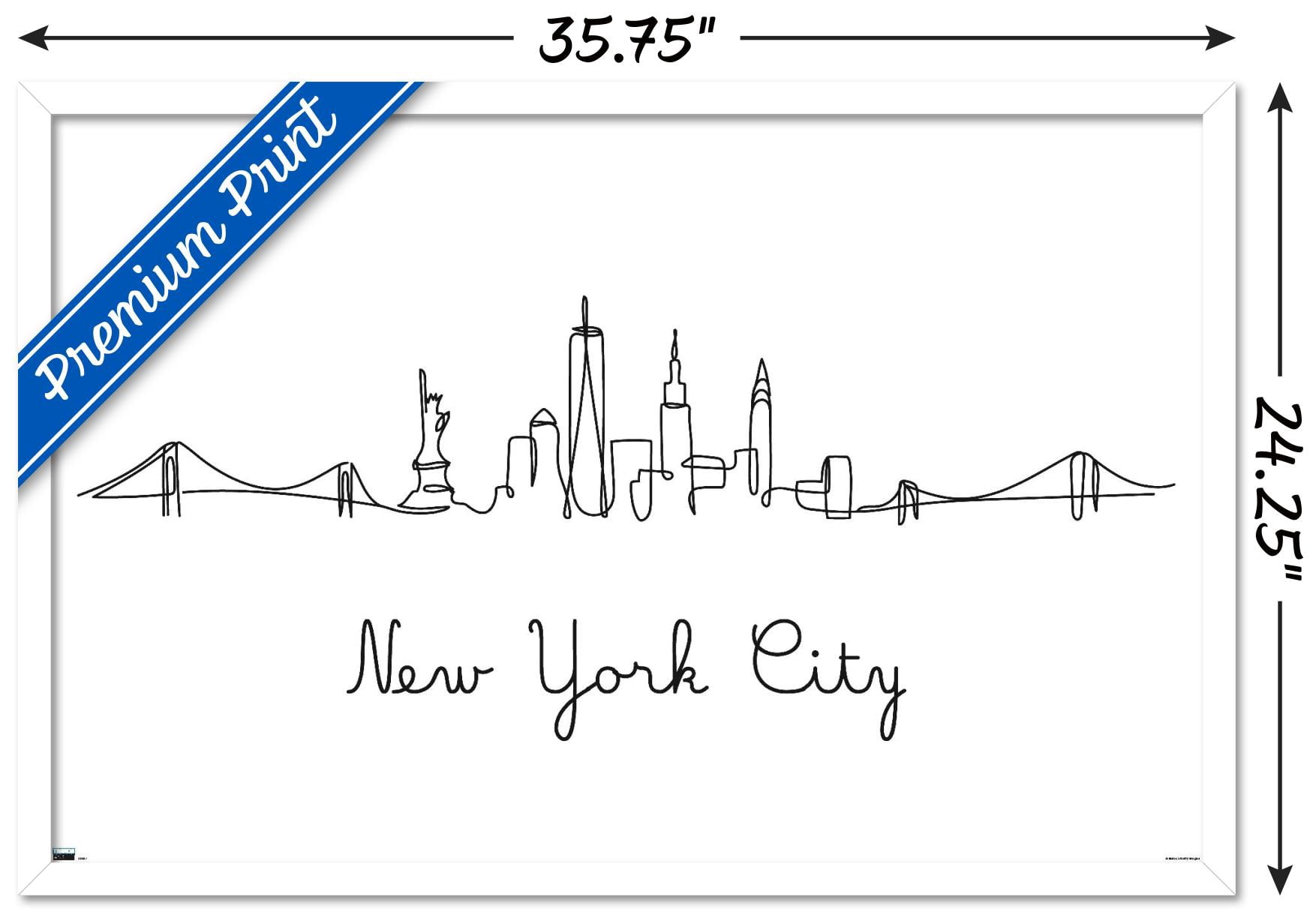 Line Art Skyline - New York City Wall Poster, 22.375" x 34", Framed