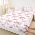 thumbnail image 3 of Manfei Princess Ribbon Child Queen Sheet Sets, White Pink Cartoon Flat Sheet, Kawaii Bowknot Bow Queen Fitted Sheet, Microfiber Bedroom Decor, 4 Pieces, 3 of 7