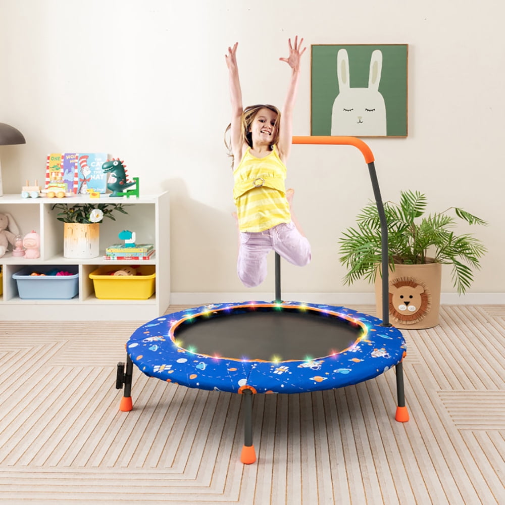 Aimee Lii 36 Inch Mini Trampoline with Colorful LED Lights and Bluetooth Speaker, Kids Trampoline Outdoor, Exercise Trampoline for Backyards-Blue