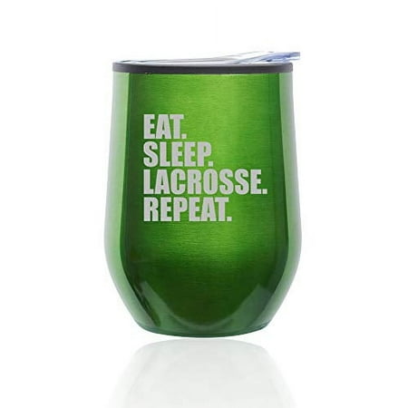 

Stemless Wine Tumbler Coffee Travel Mug Glass With Lid Eat Sleep Lacrosse Repeat (Green)
