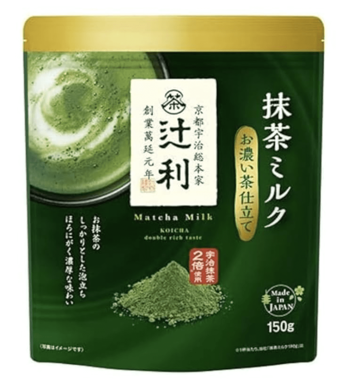 Matcha Latte Uji Double Rich Milk by Tsujiri, Kyoto Japan (600g 4 Pack Gift Box)
