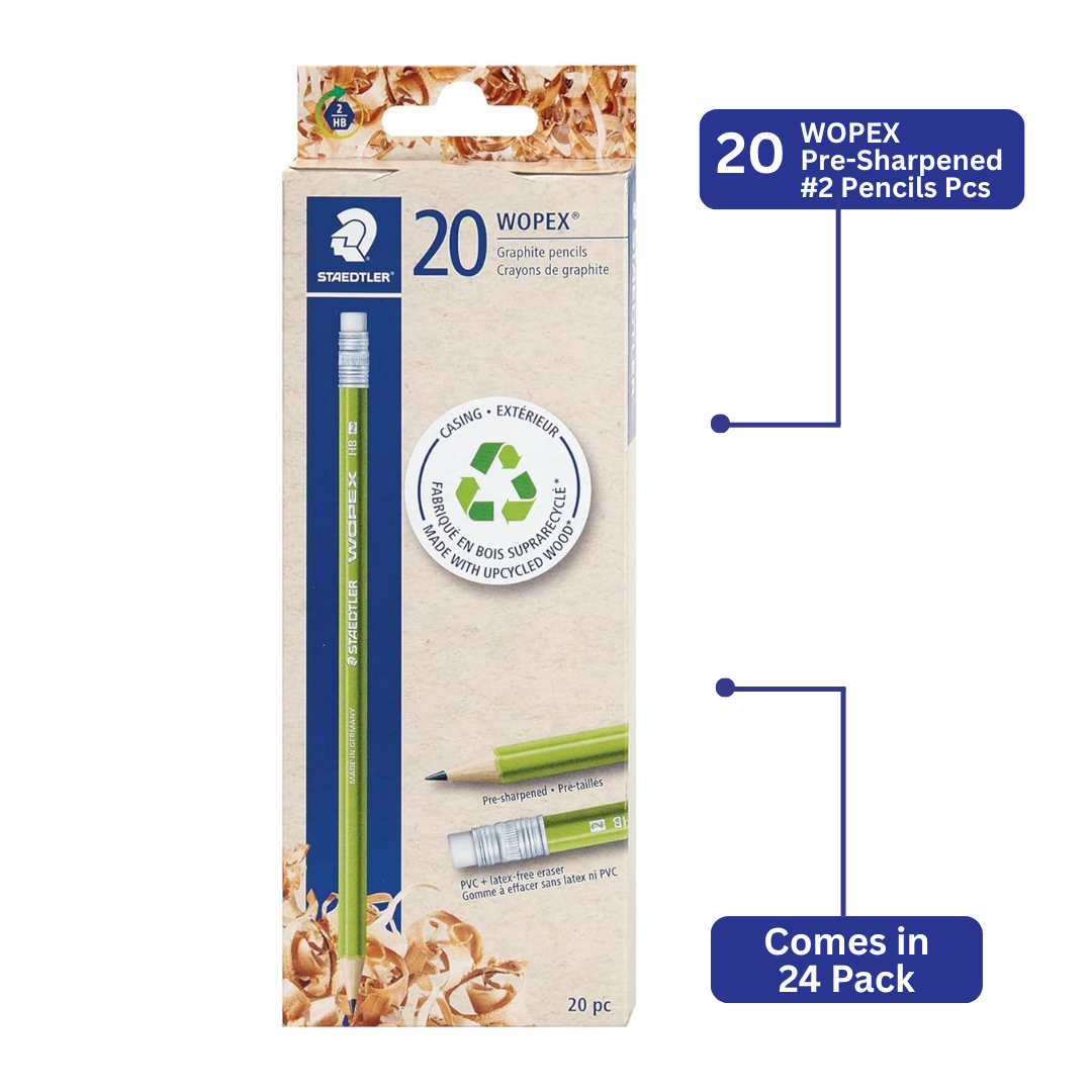 STAEDTLER WOPEX Pre-Sharpened #2 Pencils, 20 Pcs 18-Pack (18 sets of 20 pcs)- Ergonomic Triangular Shape, Break-Resistant, Non-Slip Surface, Wood-Polymer, PVC-Free Eraser Tip, 360 Count