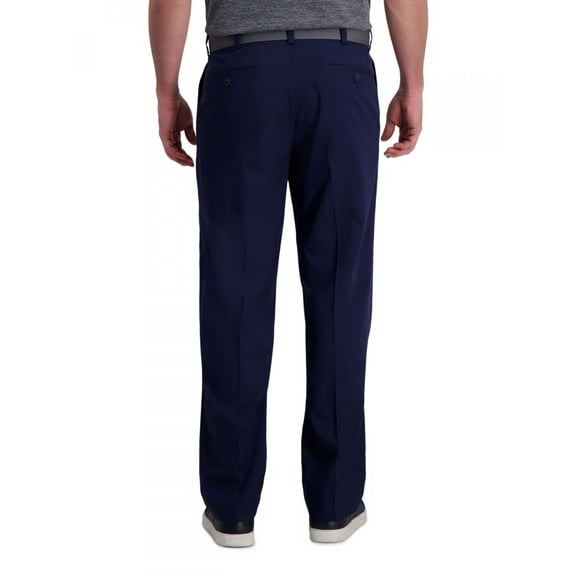 Haggar Men's Cool Right Performance Flex Hidden Expandable Pleated Front Pants, Navy, 36x29