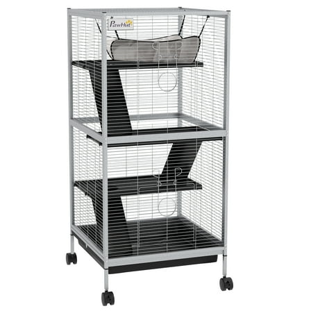 CoSoTower Metal Small Animal Cage Rolling Big Ferret Cage, Chinchilla Cage, Sugar Glider Cage, with Hammock & 4 Tiers, Removable Tray, White