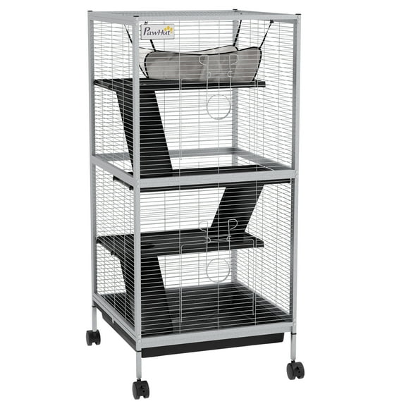 CoSoTower Metal Small Animal Cage Rolling Big Ferret Cage, Chinchilla Cage, Sugar Glider Cage, with Hammock & 4 Tiers, Removable Tray, White