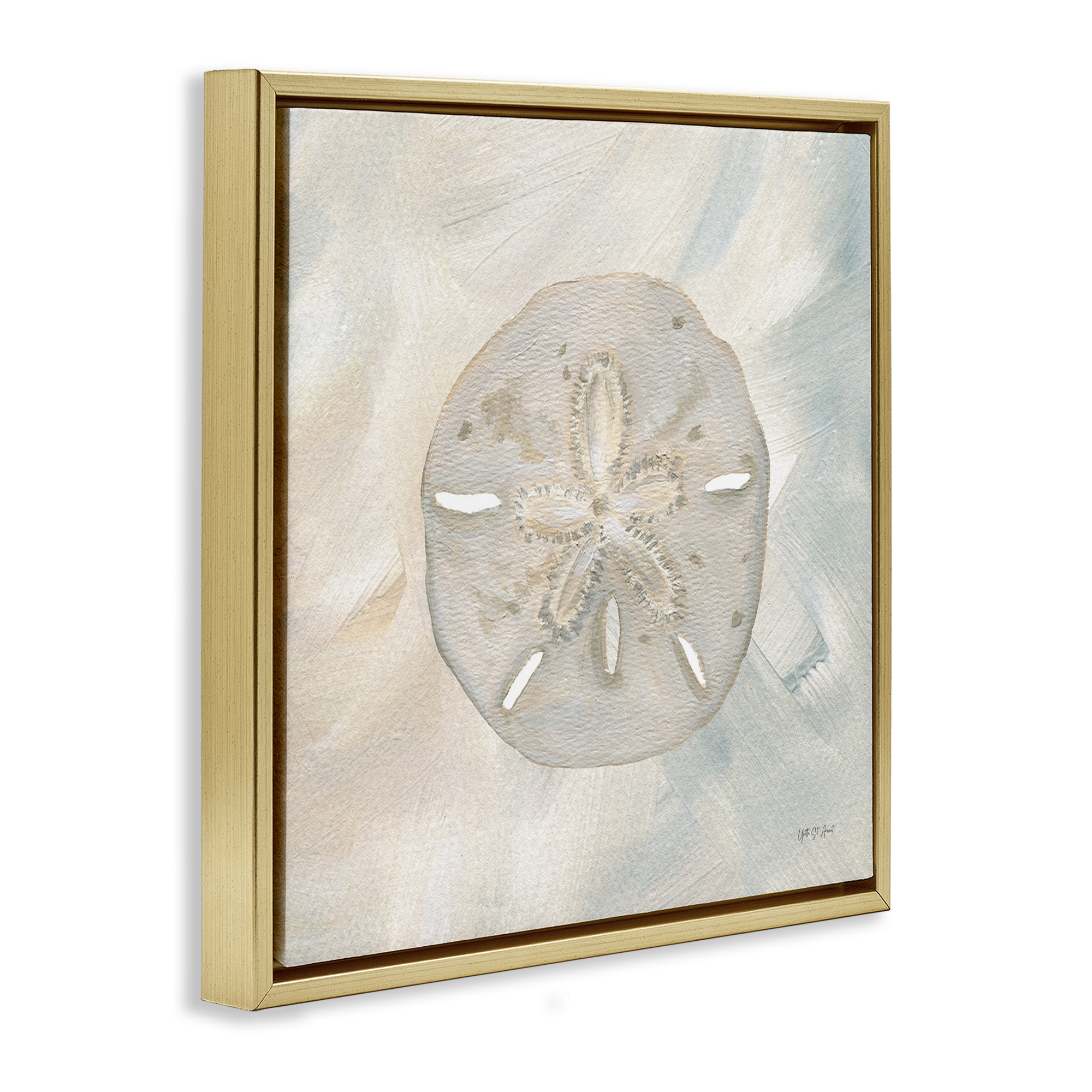 Stupell Industries Soft Sand Dollar Coastal Painting Gold Floater Framed Canvas Art Print Wall Art, 25 x 25