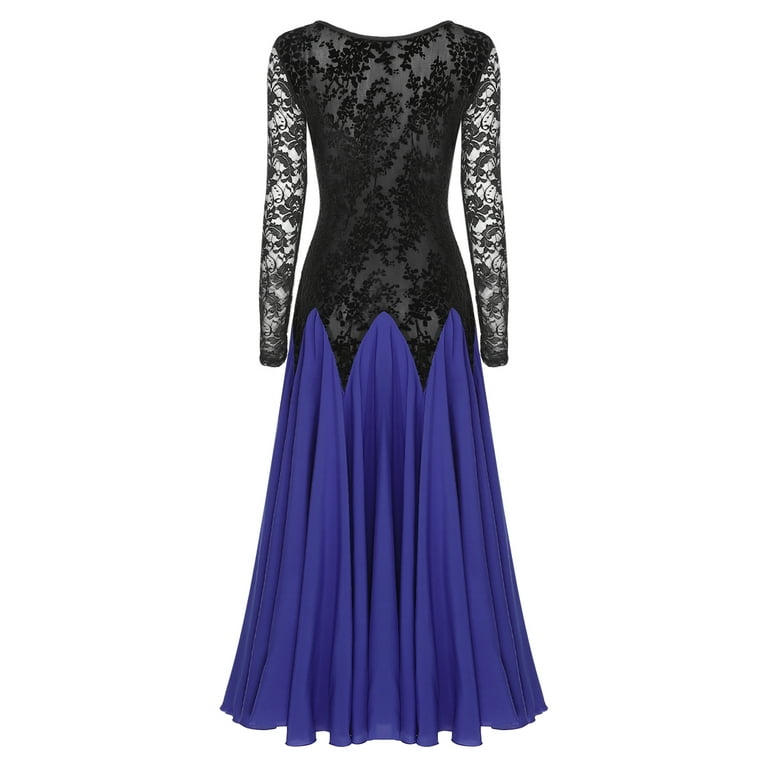 Zaldita Women Ballroom Dance Dresses Lace Swing Dress Long Maxi Dress Waltz Cha cha Rhythm Dress Royal Blue L Walmart