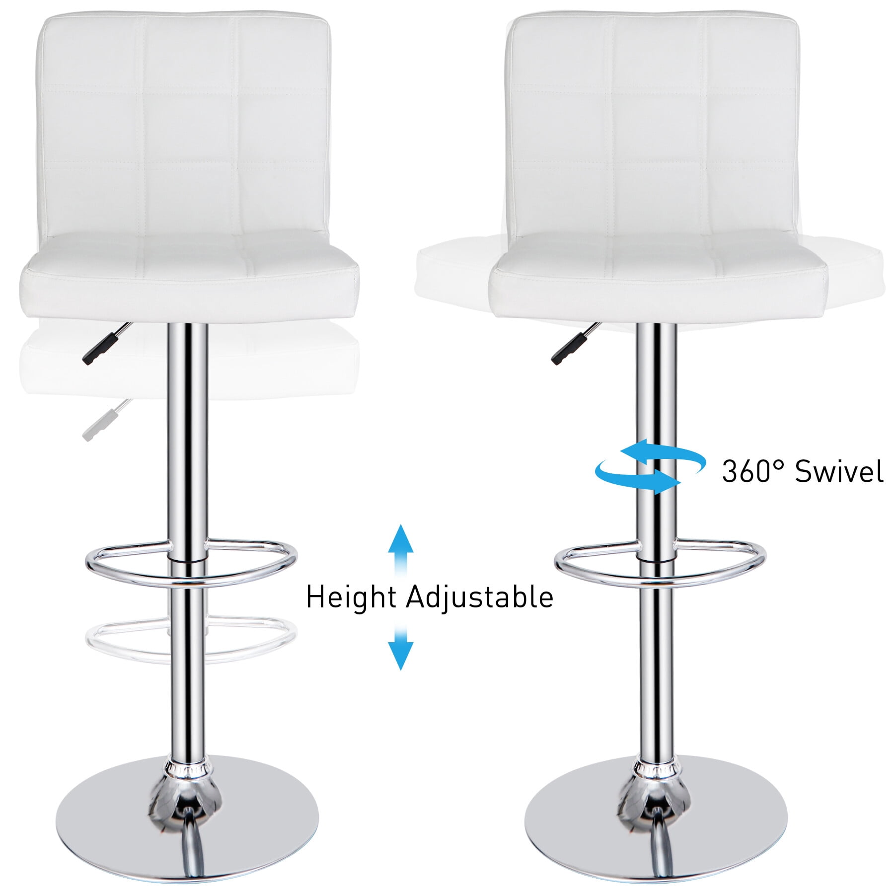 HomGarden Set of 2 Adjustable PU Leather Swivel Barstool Indoor Bar Stool W/ Back, White