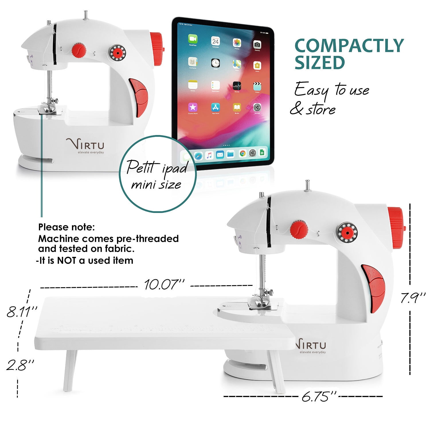 Virtu 122 PC Mini Portable Sewing Machine for Beginner, Kids Sewing Machine and Adults, Scarlet Red