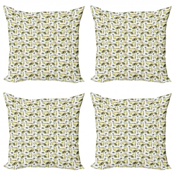 Abstract Geometry Throw Pillow Cushion Case Pack of 4, Pattern of Fall Foliage Leaves Motley Style on Plain Background, Modern Accent Double-Sided Print, 4 Sizes, White Green Brown, by Ambesonne