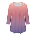 thumbnail image 6 of Delliss Women's Gradient Print Shirt 3/4 Sleeve Pleated Comfy Basic Top Pink M, 6 of 6