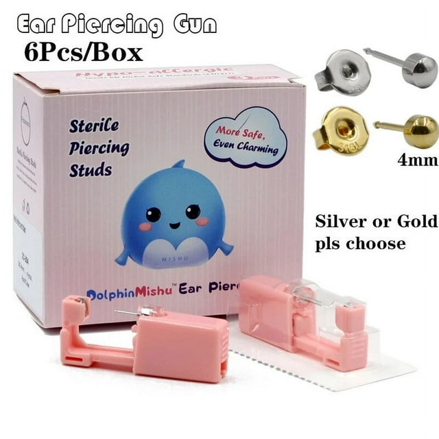 6Pcs/Box Disposable No Pain Ear Piercing Cartilage Tragus Helix Gun Unit ear Stud Display Piercing Tool Kit Ear Piercing Unit