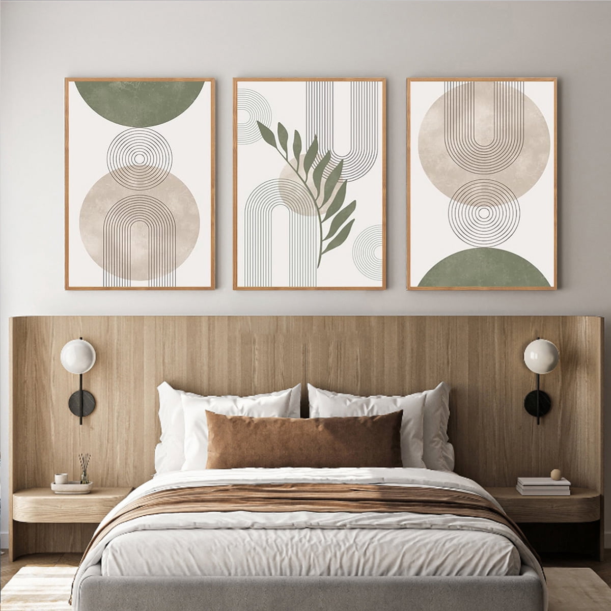 TOARTi Boho Canvas Wall Art Sage Green Framed Minimalist Painting Modern Geometric Abstract Prints Set of 3 for Living Room Bedroom Office 24x36 Inch