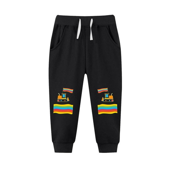 Cethrio Boys Printed Sweatpants Size 6, Warm Elastic Bottom Drawstring Running Jogger Pants Black