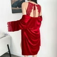 thumbnail image 5 of AINIYS V Neck Velvet Lace Trim Sleep Dress and Robe Set, Solid Color, Adjustable Straps, Women's Pajama Nightwear for Relaxing Nights Wine M, 5 of 5