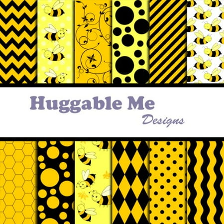 Cherry Scrapbooking Paper - Yellow Bee Digital Scrapbook Paper on CD, 12 Designs of digital scrapbook paper on CD By Huggable Me Designs