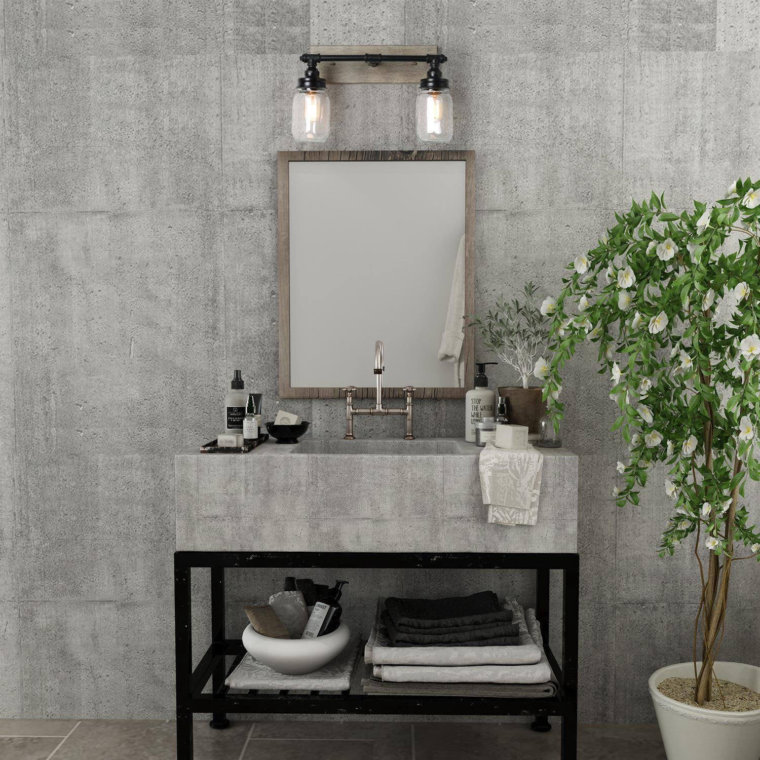 LNC 2-Light Black and Grey Farmhouse Mason Jar Bathroom Vaniyt Light