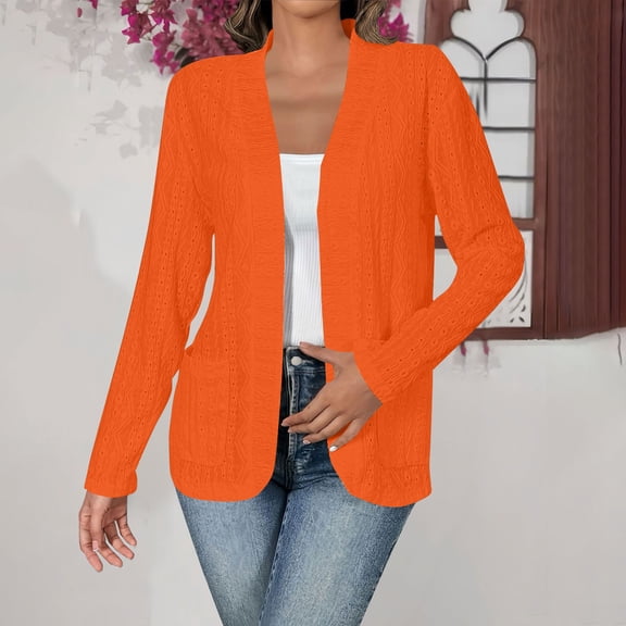 BLCHUNen Cardigan for Women Long Sleeve Open Front Lightweight Breathable Summer Outwear Business Casual Tops with Pockets
