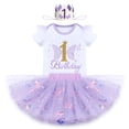 thumbnail image 2 of IBTOM CASTLE Baby Girl 1st Birthday Outfit Sequin Butterfly Romper Tutu Skirt Headband Clothes for Cake Smash Photo Shoot 1 Year Purple Butterfly, 2 of 8