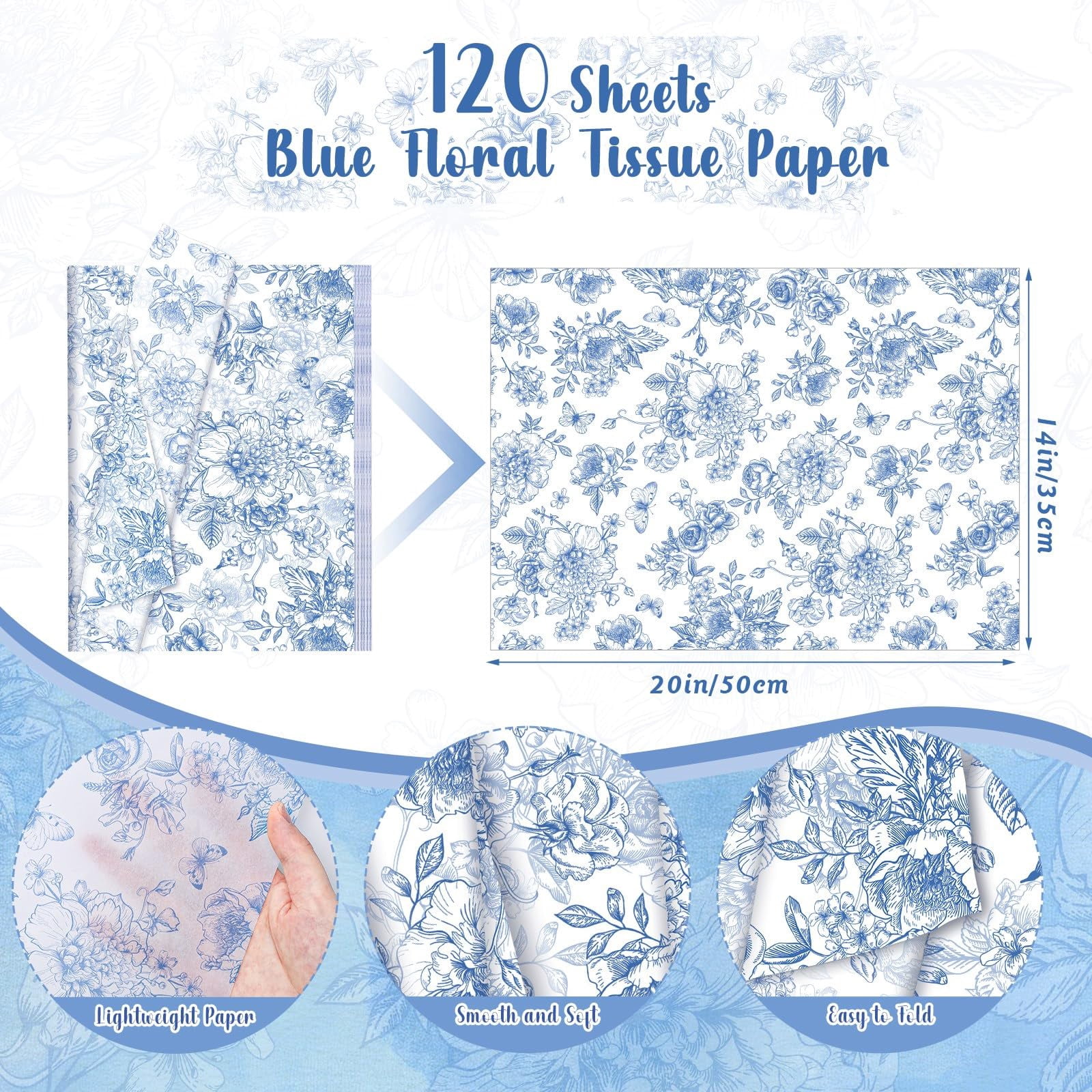 120 Sheets Tissue Paper 14x20",for Wedding,Baby Shower,Mother's Day,DIY Crafts,8 Designs(Blue Baby Shower,Blue Floral,Gold,Pink,Pink Baby Shower,Sage Green,Sage/Beige,White/Gold Thank You)