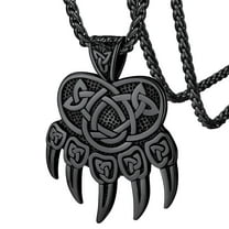 FaithHeart Punk Bear Paw Necklace for Men Black Stainless Steel Cool Nordic Viking Scandinavian Jewelry Gift for Boyfriend Husband Dad Son Birthday Christmas