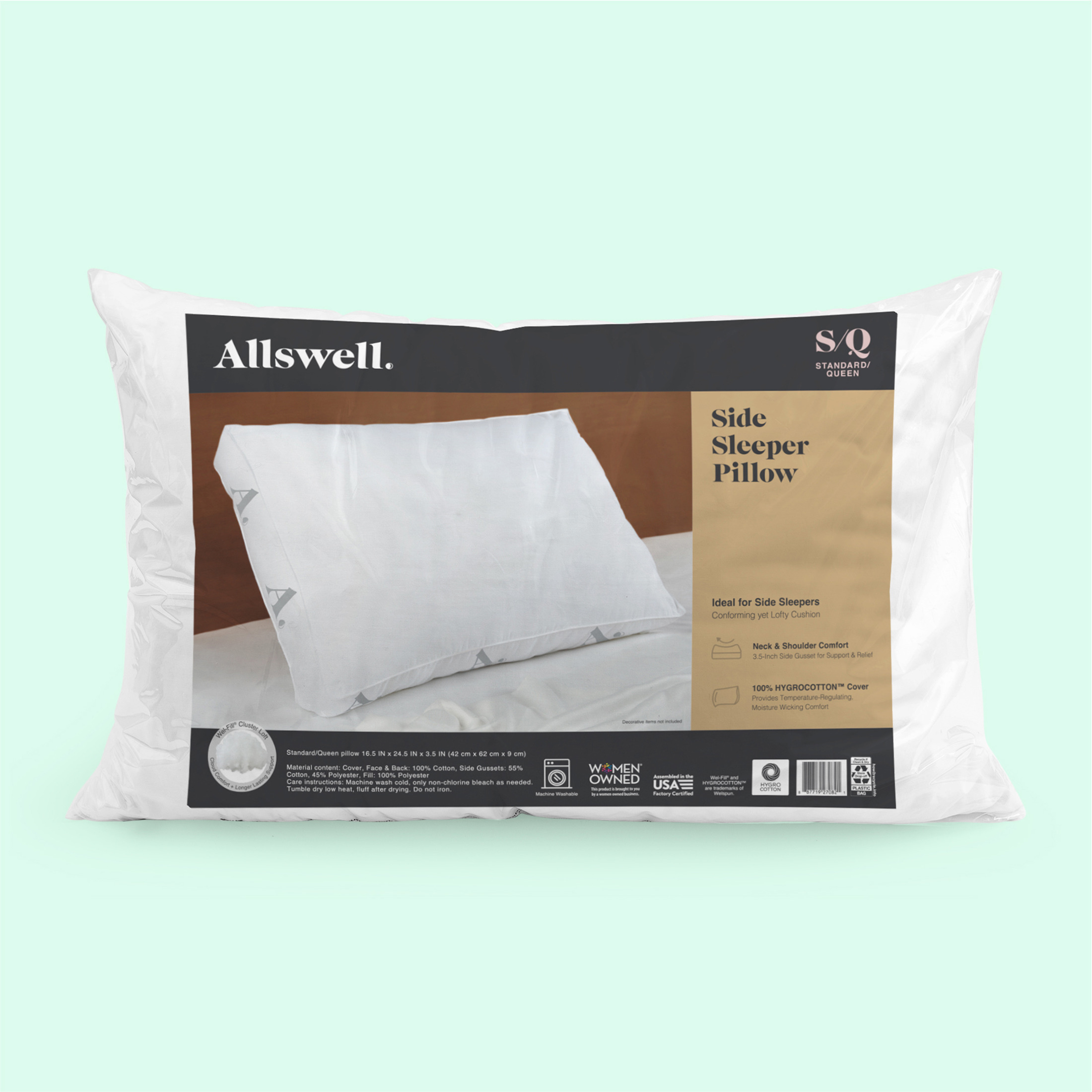 Allswell Side Sleeper Bed Pillow with HYGROCOTTON Cooling Cover photo 2
