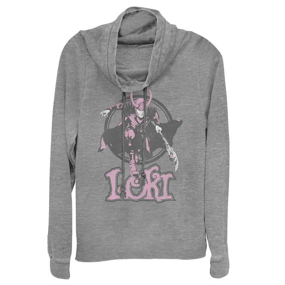 Junior's Marvel Loki Mischief Cowl Neck Sweatshirt Gray Heather 3X Large