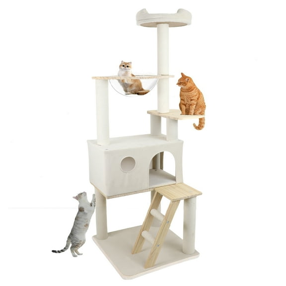 Zephypaws 65" Big Cat Tree Tower for Indoor Cats,Wood Cat Tree for Large Cats,Multi-Level Cat Condo with Sisal-Covered Scratching Posts,Space Capsule Nest,Cat Furniture Activity Centre