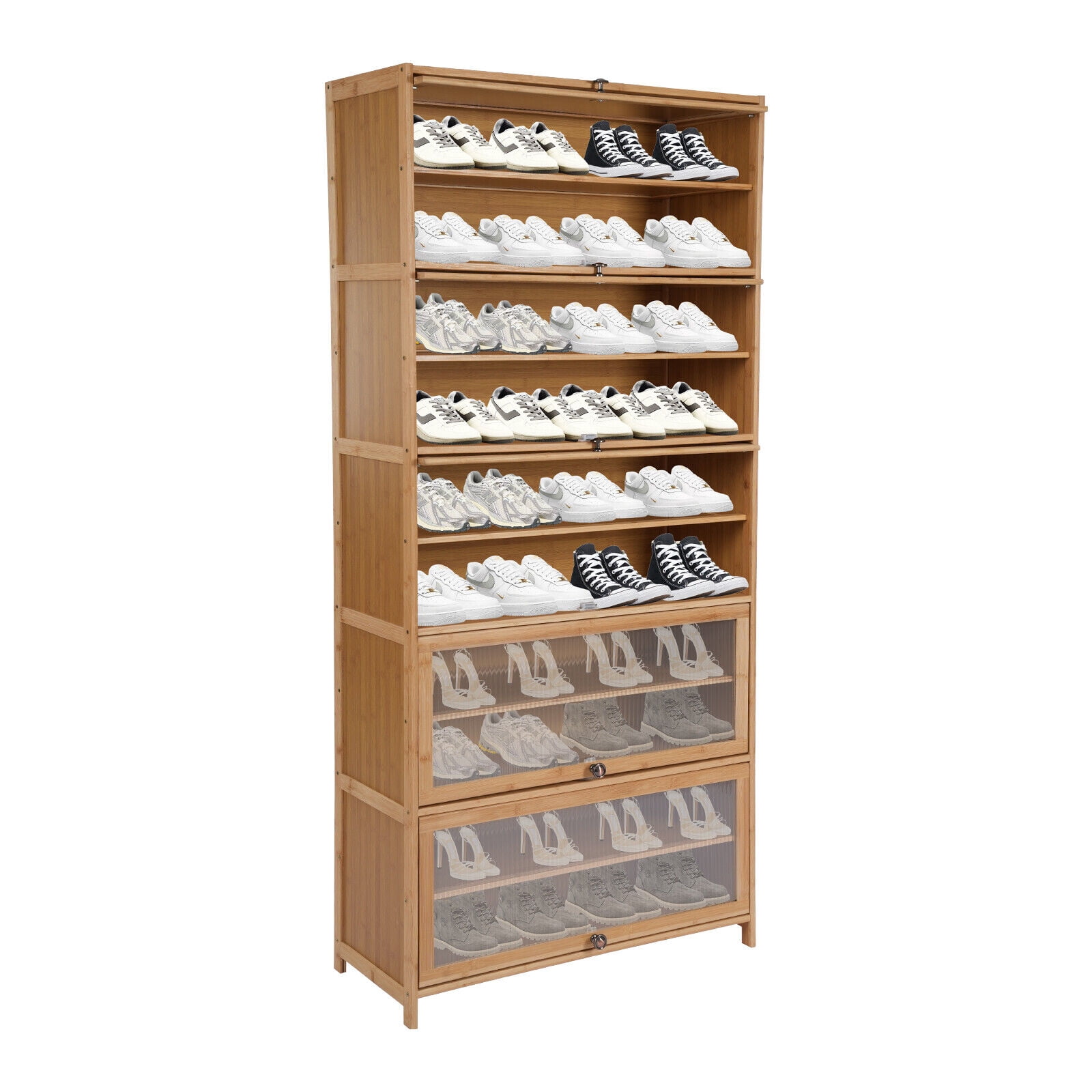 10-Tier Bamboo Shoe Rack Cabinet Organizer Wooden Shelf Stand Storage Book Shelf 80*32*172cm for Foyer, Living Room, Porch