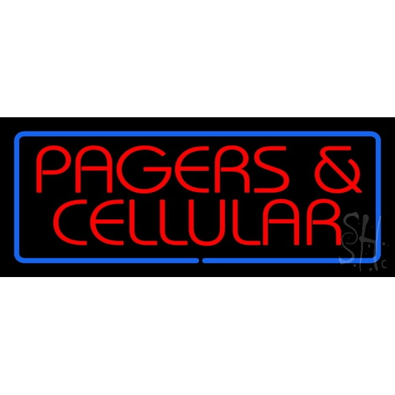 Red Pagers and Cellular Blue Border LED Neon Sign 10 x 24 - inches, Clear Edge Cut Acrylic Backing, with Dimmer - Bright and Premium built indoor LED Neon Sign for Computer & Electronics store decor.