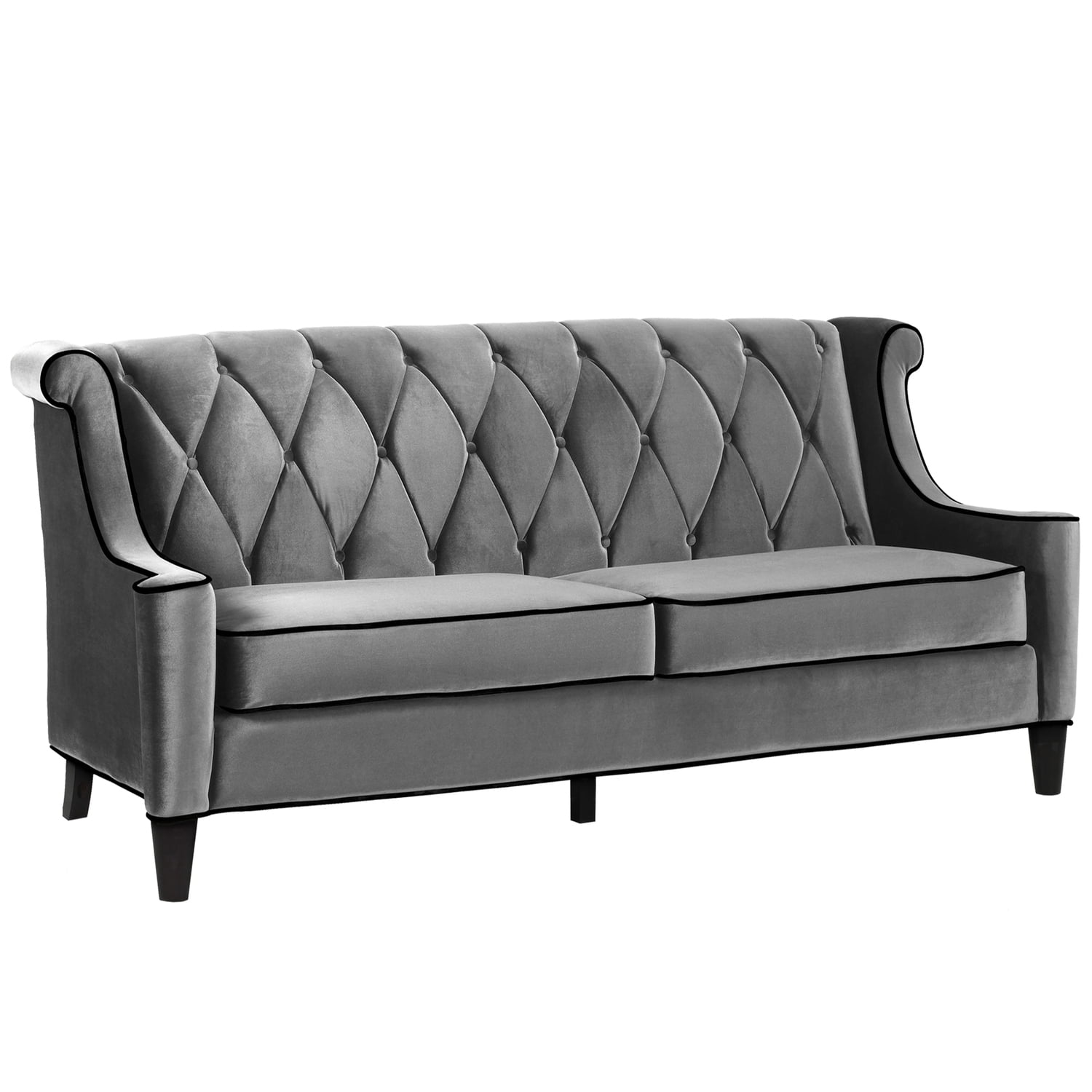 Barrister Sofa, Gray Velvet with Black Piping
