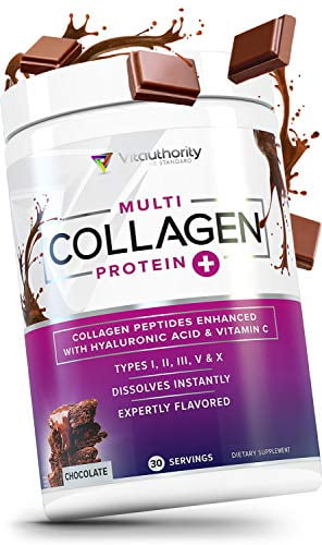 Multi Collagen Peptides Plus Hyaluronic Acid and Vitamin C, Hydrolyzed Collagen Protein, Types I, II, III, V and X Collagen, Chocolate Flavor, 30 servings