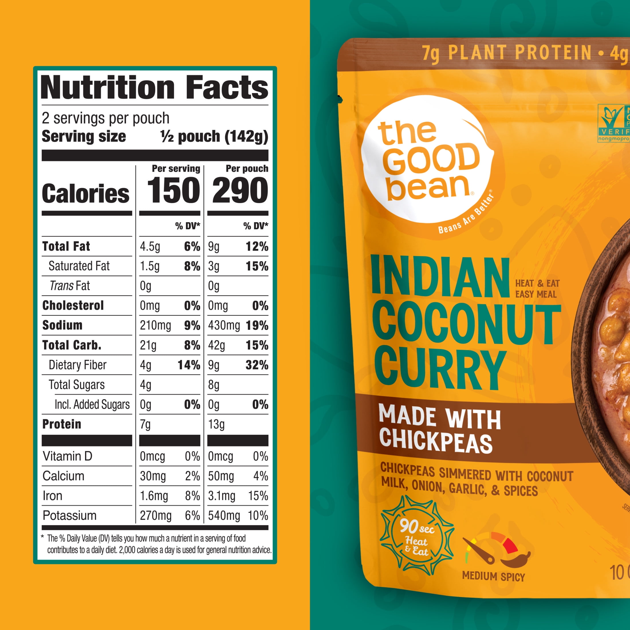 (4 pack) The Good Bean Heat & Eat Indian Coconut Curry 10oz