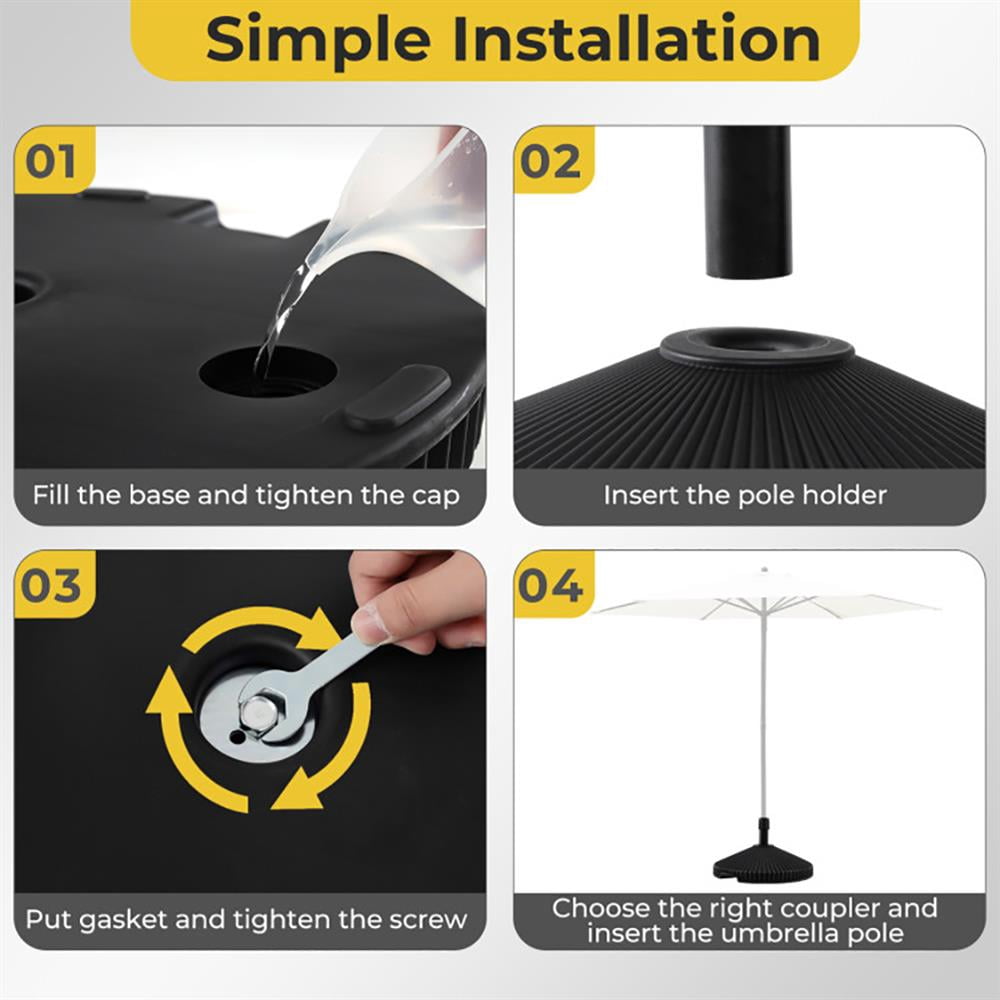 GVN Patio Umbrella Base,Outdoor Umbrella Stand,Water and Sand Filled Outdoor Umbrella Stand with Shell Texture and 3 Coupler Sizes-Black