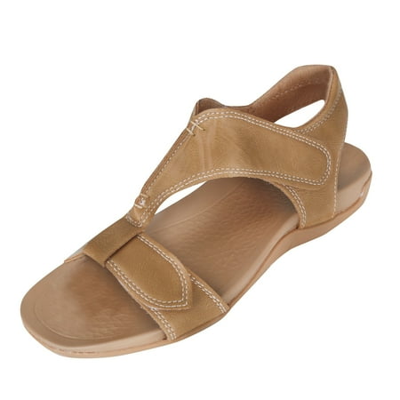 CHOII 50% Clearance Sandals One Button Light Flat Shoes Casual Rubber Sole Sandals Women s Sandals Velcro Slippers Unique Upper Stitching Design Ankle Strap Sandals Comfort Sandals Beige/6.5